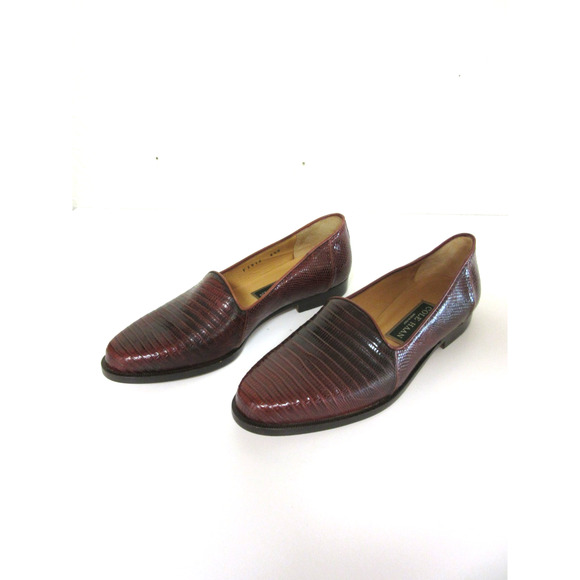 COLE HAAN Brown Leather Vintage Snake Pattern 6 1/2 B Slip On Flat Loafers Italy - Picture 1 of 9